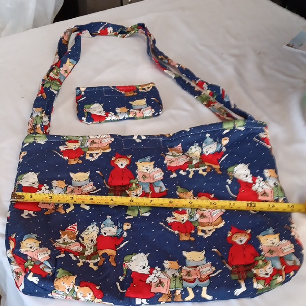 Charming Cat Print Blue Tote Bag